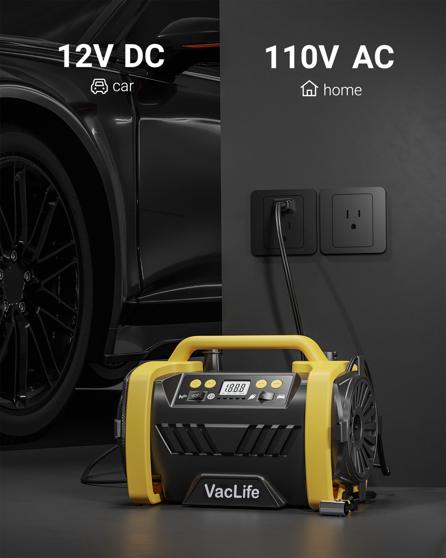 Fireegg Dual-Power Air Compressor for Home and Car Use
