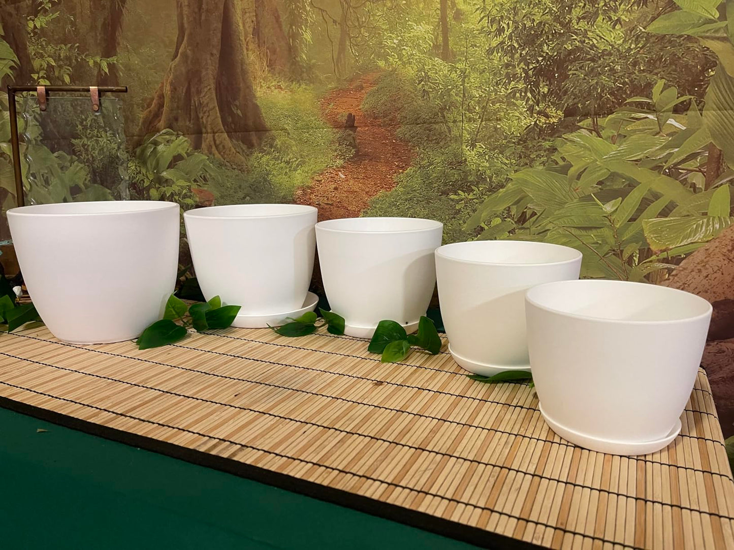 Fireegg Flower Pots, 5 Pack Indoor Plant Pots with Drainage Holes and Saucers, Plastic Planters for Houseplants, Succulents, Herbs, Flowers, Modern Plant Pots for Home Office Garden