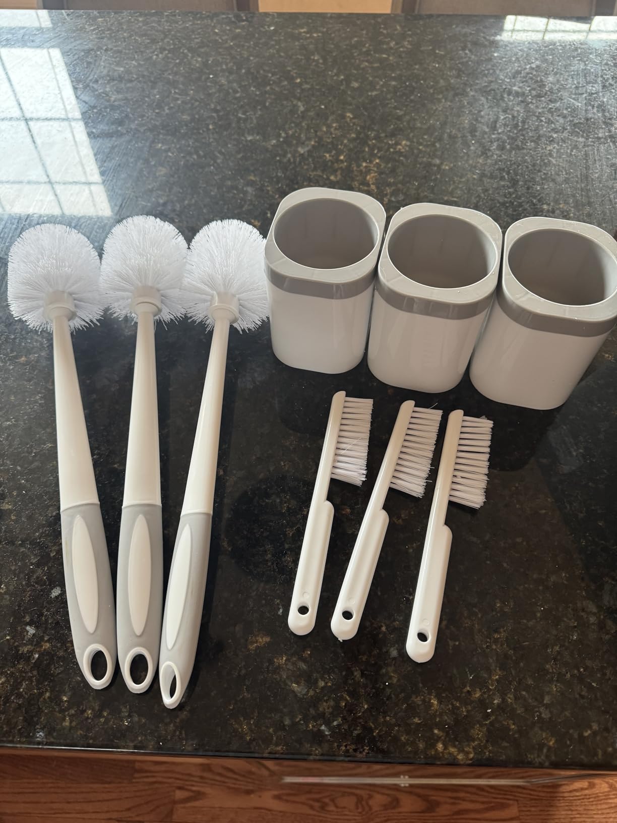 Fireegg Toilet Brush and Holder Set, 3 Pack Toilet Bowl Brushes with Holders and Crevice Cleaning Brushes, Long Handle Bathroom Cleaning Brush for Toilet, Sink, Tub and Bathroom Corners