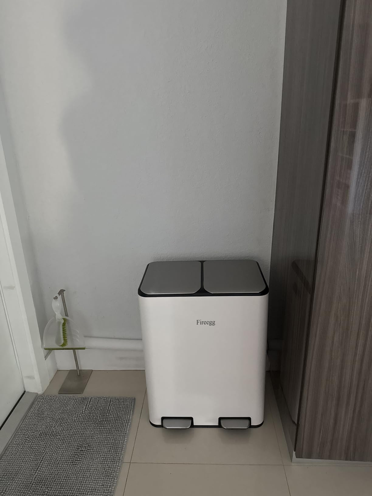 Fireegg Dual Compartment Dustbin, 1 Pack Stainless Steel Step Trash Can with 2 Pedals and Lids, Rectangular Kitchen Garbage Bin for Recycling, Waste Bin for Home, Office, Bathroom