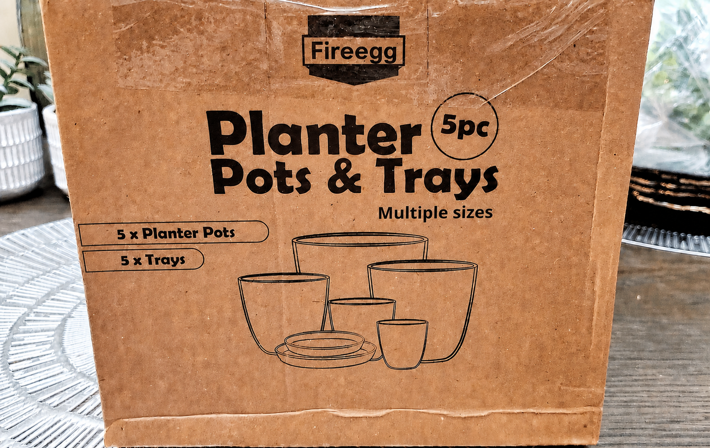 Fireegg Flower Pots, 5 Pack Indoor Plant Pots with Drainage Holes and Saucers, Plastic Planters for Houseplants, Succulents, Herbs, Flowers, Modern Plant Pots for Home Office Garden